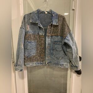 Leopard Print Denim Jacket. Ladies Sz small jean jacket